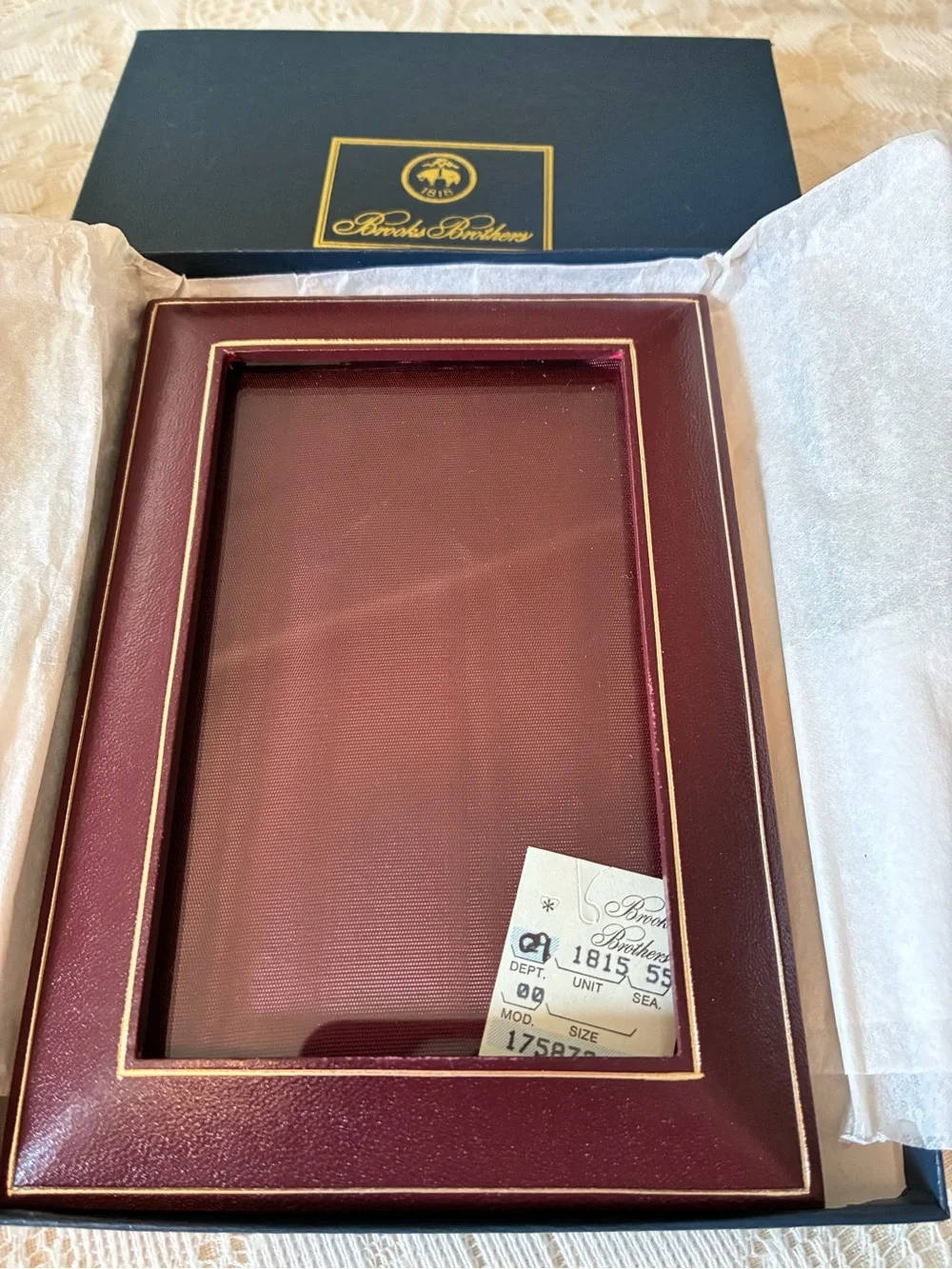 Vintage Brooks Brothers Small Burgundy Leather Frame with Gold Trim/ Italy